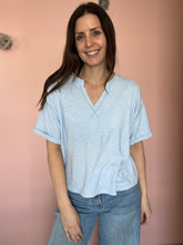 Load image into Gallery viewer, soft blue notch sweater tee