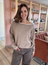 Load image into Gallery viewer, mocha contrast trim sweater