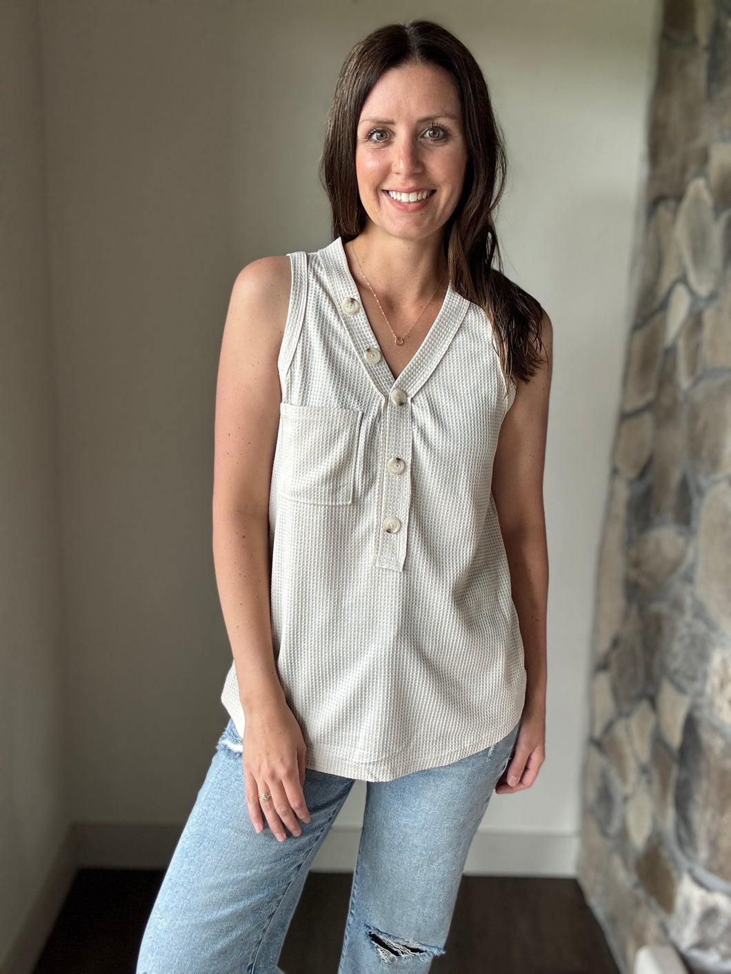 oatmeal button waffle tank