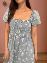 Load image into Gallery viewer, washed denim floral mini dress