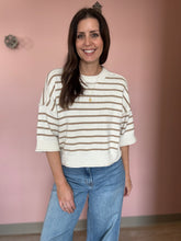 Load image into Gallery viewer, cream + khaki half sleeve stripe sweater