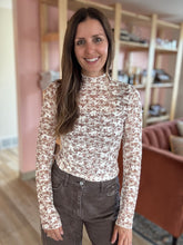 Load image into Gallery viewer, taupe floral mesh top