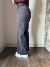Load image into Gallery viewer, washed black cotton wide leg pants