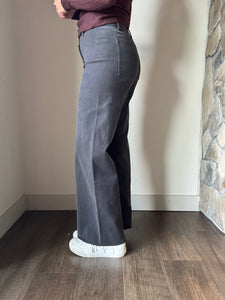 washed black cotton wide leg pants