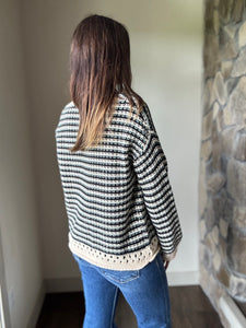 black + turquoise striped sweater