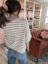 Load image into Gallery viewer, taupe + cream stripe half sleeve cardigan