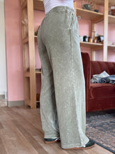 Load image into Gallery viewer, sage mineral washed wide leg pants