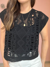 Load image into Gallery viewer, black crochet knit top
