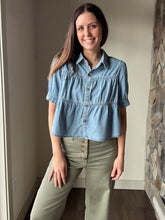 Load image into Gallery viewer, denim tiered collared top