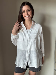 white cotton button down