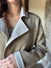 Load image into Gallery viewer, heathered olive coatigan with contrast grey