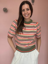 Load image into Gallery viewer, THML green + pink textured half sleeve sweater