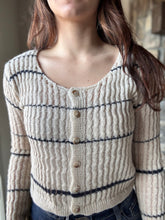 Load image into Gallery viewer, taupe + navy stripe cardigan sweater