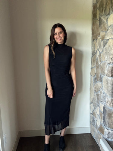 black mesh mock neck dress