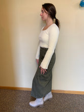 Load image into Gallery viewer, olive denim slit front long skirt