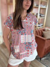 Load image into Gallery viewer, terracotta + blue floral top