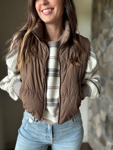 mocha puffer vest