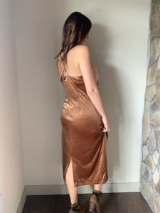 copper velvet midi slip dress