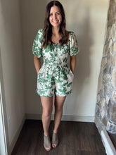 Load image into Gallery viewer, green floral flowy romper