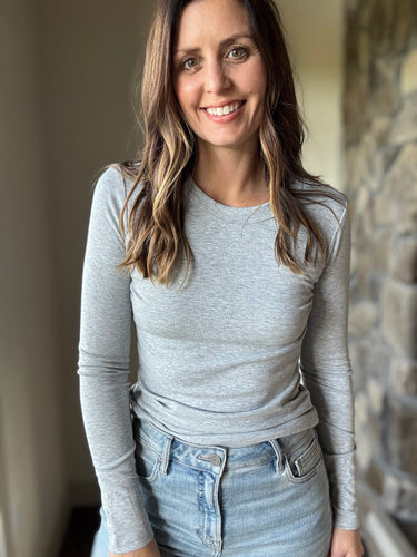 ultra soft grey crew neck long sleeve tee