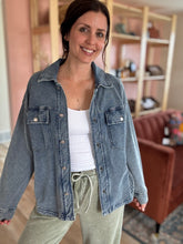Load image into Gallery viewer, mineral washed knit denim jacket