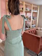 Load image into Gallery viewer, green tie strap midi dress