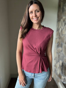 merlot twist pleated top