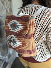 Load image into Gallery viewer, brown, rust + teal aztec woven backpack