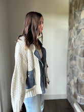 Load image into Gallery viewer, chunky knit cardigan with denim layer