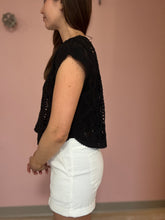 Load image into Gallery viewer, black crochet knit top