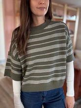 Load image into Gallery viewer, olive + cream half sleeve sweater