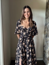 Load image into Gallery viewer, midnight rose floral sweetheart midi dress