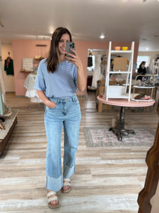 blue + white stripe knit top