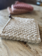 Load image into Gallery viewer, shades of pink crochet pot holder with leather loop | 3 colors