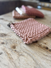 Load image into Gallery viewer, shades of pink crochet pot holder with leather loop | 3 colors