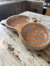 Load image into Gallery viewer, orange + blue floral mango wood bowls with handles | 2 sizes