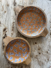 Load image into Gallery viewer, orange + blue floral mango wood bowls with handles | 2 sizes