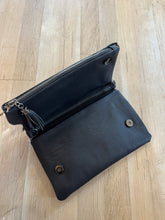 Load image into Gallery viewer, black soft leather foldover whipstitch clutch + crossbody