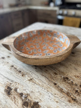 Load image into Gallery viewer, orange + blue floral mango wood bowls with handles | 2 sizes