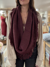 Load image into Gallery viewer, merlot pointelle fringe infinity scarf