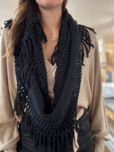 Load image into Gallery viewer, black chenille tassel fringe infinity scarf