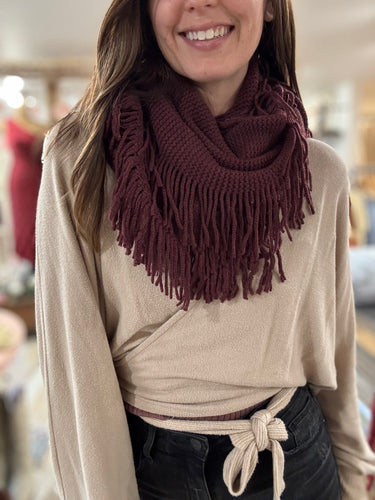 merlot pointelle fringe infinity scarf
