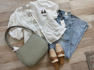 sunday stroll white eyelet front tie top