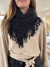 Load image into Gallery viewer, black chenille tassel fringe infinity scarf