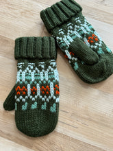 Load image into Gallery viewer, olive, mint + orange nordic mittens
