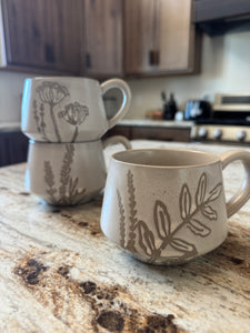 botanical relief stoneware mug