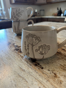 botanical relief stoneware mug