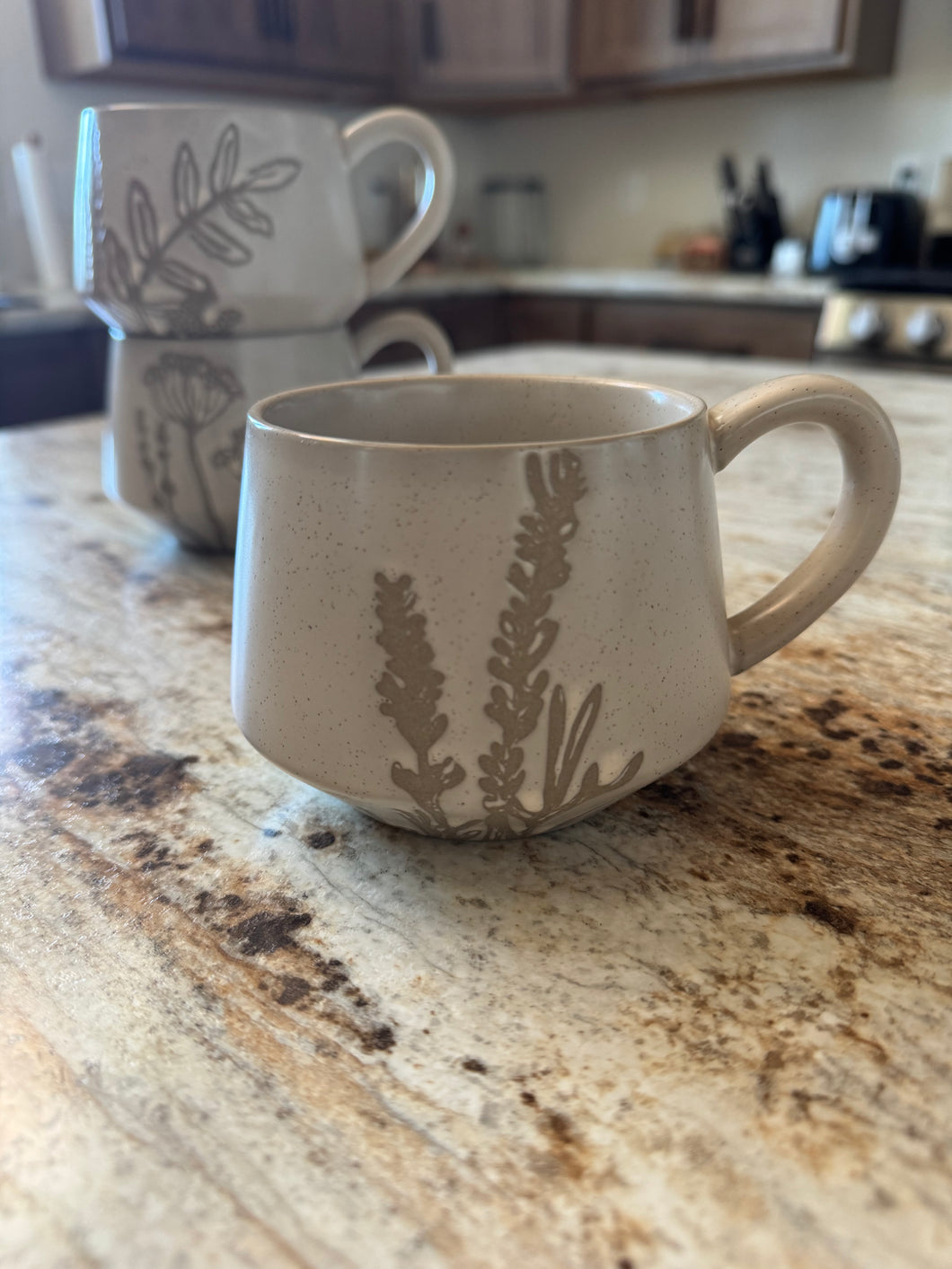 botanical relief stoneware mug