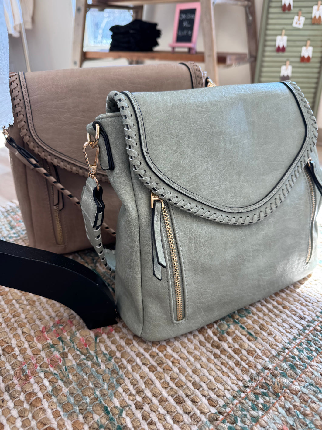 whipstitch flapover crossbody purse | 5 colors