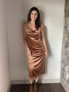 copper velvet midi slip dress